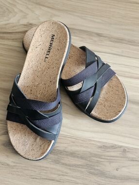Merrell Around Town Arin Slides Womens Black Sandals & Cork Footbed Size 6 NWOT